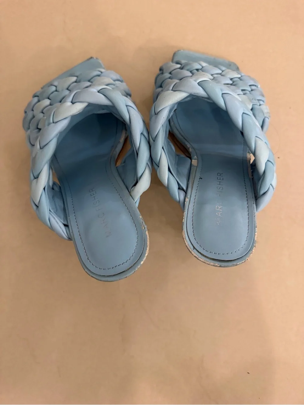 Marc Fisher Powder Blue Braided Double-Strap Slide Heels